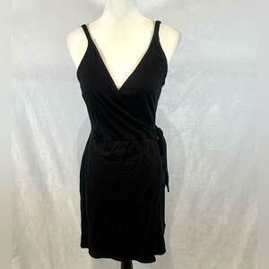 H&M black cotton modal faux wrap dress size small